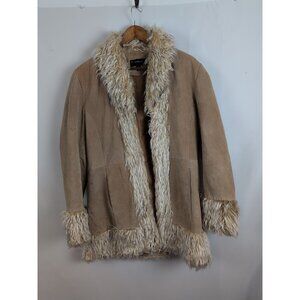 Vintage Colebrook Leather Jacket Size M Brown Penny Lane Retro Faux Fur